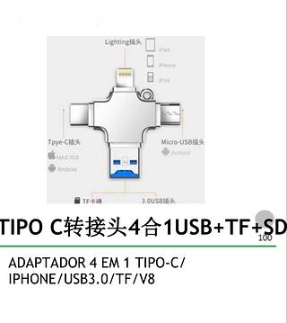 Leitor de cartão de memória 4 em 1 Lightning/Mirco/Adaptador tipo C iPhone Android