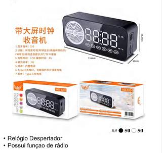 Caixa de som bluetooth com rádio FM com relógio Despertador