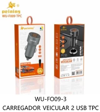 CARREGADOR VEICULAR 2 USB TPC F009 tpc