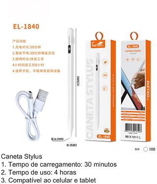 ￼Caneta Touch screen Para Celular Tablet Ponta Fina Recarregavel Universal EL-1840