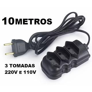 ￼Extensão elétrica 10 Metros Extensão de Energia 3 Tomadas Compacta Bonito