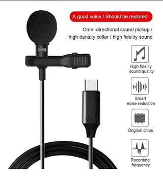 Microfone De Lapela com fio Profissional Usb Tipo C