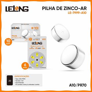 ￼Pilha Bateria Auditiva Lelong A10/PR70 com 6 Unidades