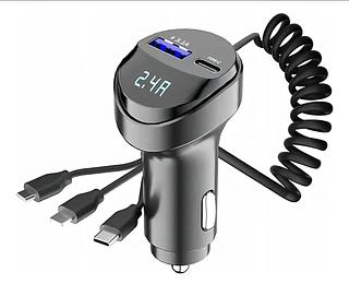Carregador Veicular 3 Em 1 Digital Tipo C V8 Linght Relâmpag
