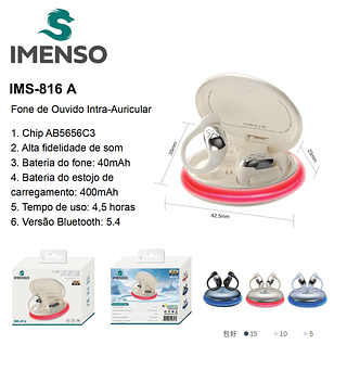 Fone de ouvido bluetooth sem fio IMS-816