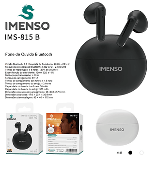 Fone de ouvido bluetooth IMS-815B