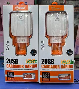 Carregador com 2 USB. Cabo de iPhone. OTTO