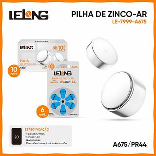 ￼Pilha Bateria Auditiva lelong A675/PR44 com 6 Unidades