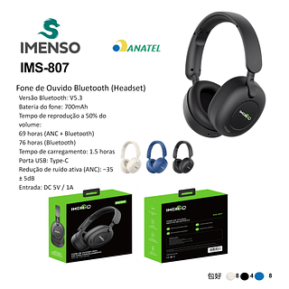 Fone de ouvido bluetooth imenso 807