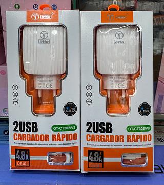 Carregador com 2 USB com cabo de V8. Otto