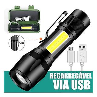 Mini Lanterna Tática Com Led E Zoom Recarregável Usb