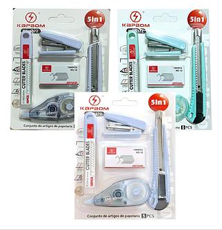Kit 5pecas. Grampeador Estilete Corretivo Materiais Escolares Papelaria KA-6372