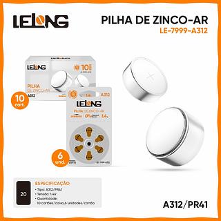 ￼Pilha Bateria Auditiva Lelong A312/PR41 com 6 Unidades