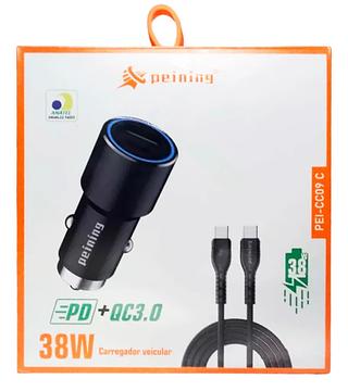 Carregador Veicular Turbo 38W QC3.0 Entrada USB/C e Cabo de Tipo-C - Peining PEI-CC09C