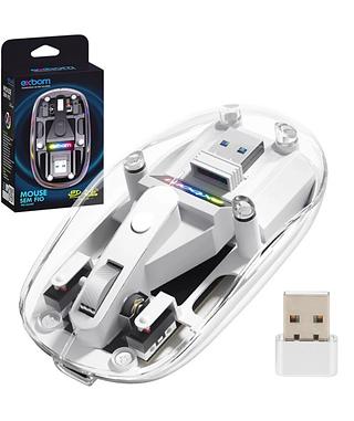 Mouse Sem Fio Wireless Bluetooth + 2.4ghz Transparente Exbom MS-350T