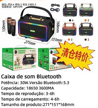 Caixa de som Bluetooth kit 2 microfone sem fio