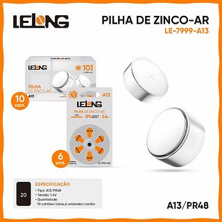 Pilha Bateria Auditiva Lelong A13/PR48 com 6 Unidades