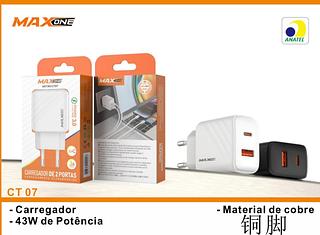 ￼Carregador Fonte Turbo Rapido 43W PD Tipo C Usb 2 Entradas CT07