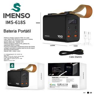 Bateria portátil 60000 mah com cabo starlink até 100W