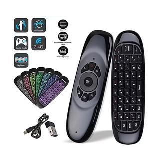￼Mini Controle Teclado Air Mouse S/fio ''2.4 GHZ'' Wireles Com Luz Led Universal USB Smart Tv