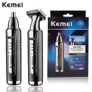 ￼Kit 2 em 1 Máquina Barba De Tirar Pelos Nariz E Cabelo Kemei Km-6511 Recarregável