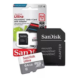 Cartão Memória Sandisk Micro SD Ultra 64G Com Adaptador Computador e Câmera Fotográfica