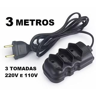 ￼Extensão elétrica 3 Metros Extensão de Energia 3 Tomadas Compacta Bonito