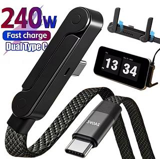 Cabo Carregamento Rápido 240w Dados Com Suporte Dobrável Celular Preto