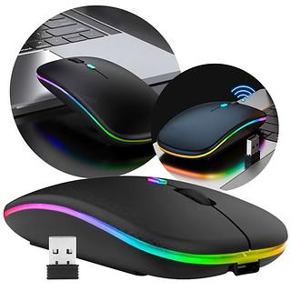 ￼Mouse Sem Fio Recarregável Com Led RGB Wireless E Bluetooth Ergonômico Silencioso 2.4Ghz