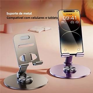 ￼Suporte Alumínio de Mesa Base Rotatória Ajustável 360º Para Smartphones e Tablets