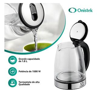 Chaleira Elétrica Vidro Onistek ON-CL201 1.8L Preto com Desligamento Automático 220V