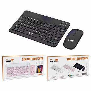 ￼Kit Teclado e Mouse Bluetooth Sem fio Notebook PC Tablet Tv Bateria Recarregavel Eletro EL-2102