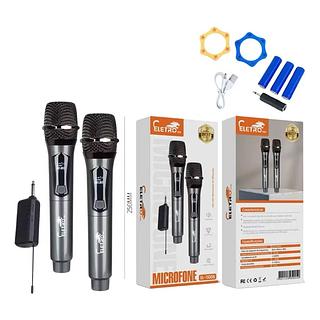Microfones Kit com 2 Recarregável Sem Fio Profissional Dinâmico Duplo ELETRO mex EL-5005 ORIGINAL