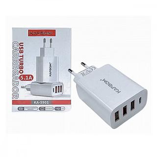 Fonte Turbo 5.1A - 3 USB + Tipo C Kapbom KA-5901