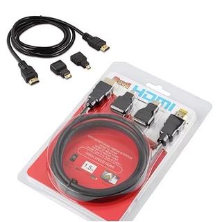 CABO HDMI 3 IN 1 PLUG ADAPTADOR HDMI MICRO E MINI 1.5 METROS FULLHD