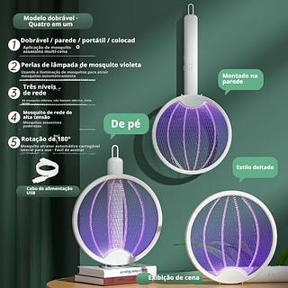 Raquete Elétrica Dobrável Com Luz UV Mata-Mosquitos
